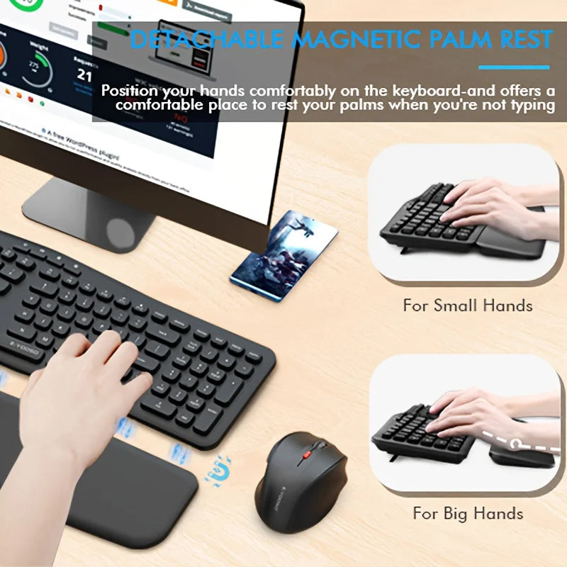E-YOOSO 2.4ghz Wireless Keyboard and Mouse Set, Ergonomic with Wrist Rest, Automatic Sleep Mode, for Home ,office and Gamers