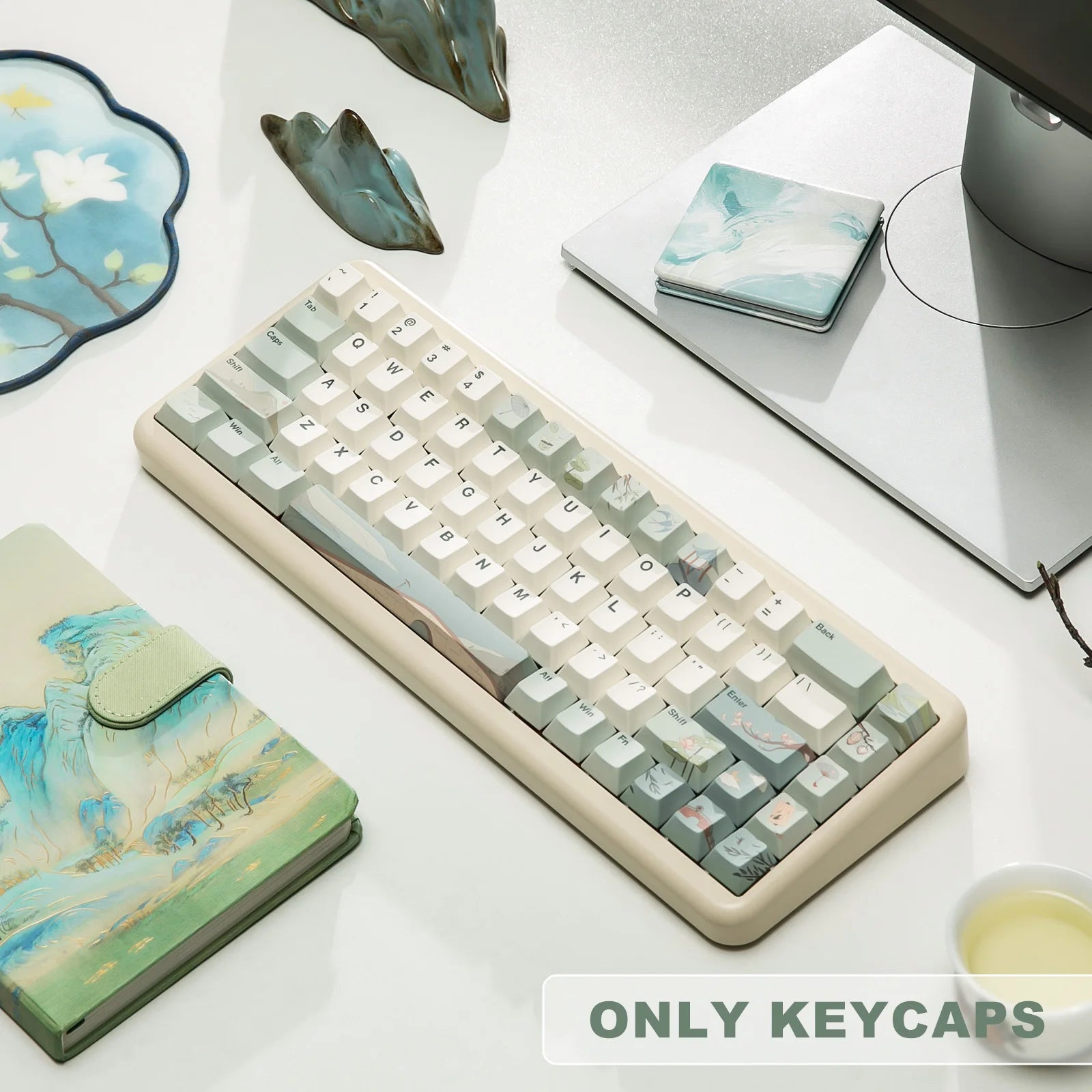 YUNZII Spring Tea 145 Full-Key Dye Sub PBT Custom Keycap with Key-Puller for Cherry Gateron MX Switch Mechanical Gaming Keyboard