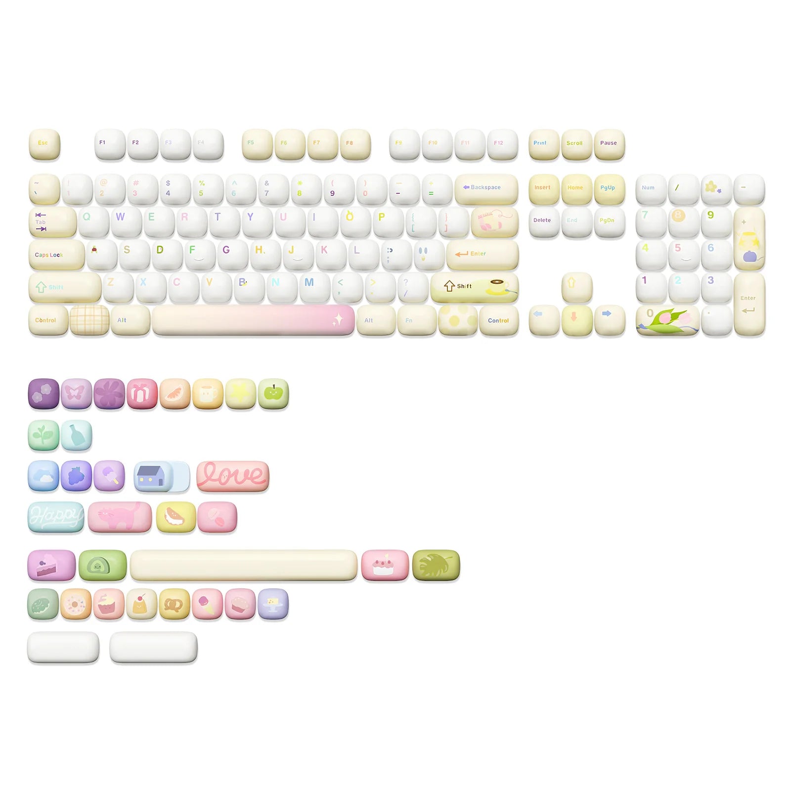 YUNZII Pink Ice Cream MOG Custom Keycaps, 138 Keys Dye Sub PBT Cute MOG Profile Keycap Set for Mechanical Gaming Keyboards