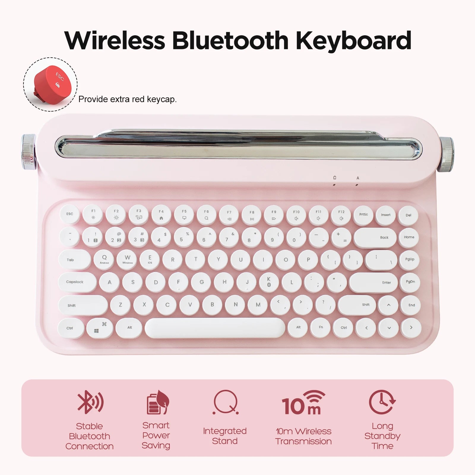 YUNZII ACTTO B305 Retro Typewriter Aesthetic Keyboard, 75% Compact Wireless Keyboard with Integrated Stand for Multi-Device