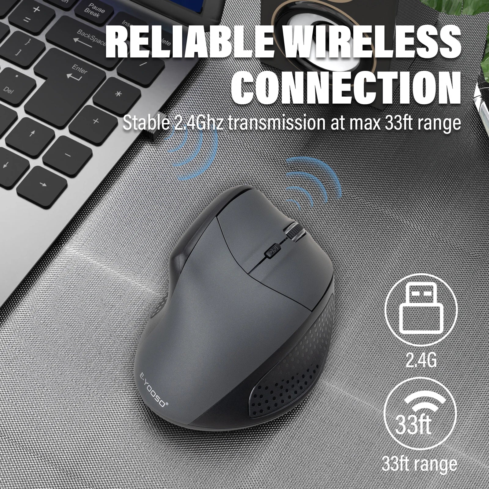 E-YOOSO X-45 2.4G Wireless Mouse for Big Palms, 4800 DPI Adjustable Plug and Play Low Battery Reminder for Home, Office Gaming
