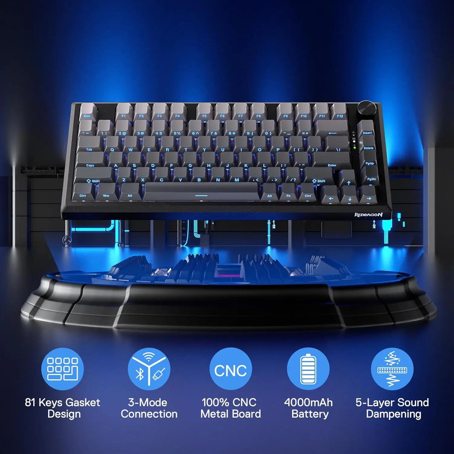 Redragon K687 PRO Wireless CNC Gasket Gaming Keyboard, 81 Keys Mechanical Keyboard,Litsea Switches