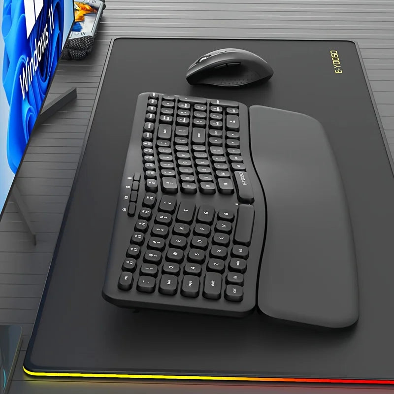 E-YOOSO 2.4ghz Wireless Keyboard and Mouse Set, Ergonomic with Wrist Rest, Automatic Sleep Mode, for Home ,office and Gamers