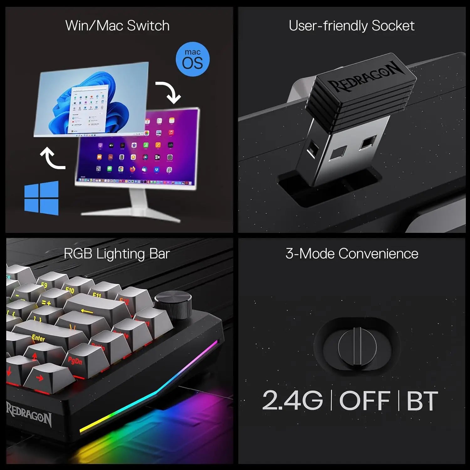 Redragon K687 PRO Wireless CNC Gasket Gaming Keyboard, 81 Keys Mechanical Keyboard,Litsea Switches