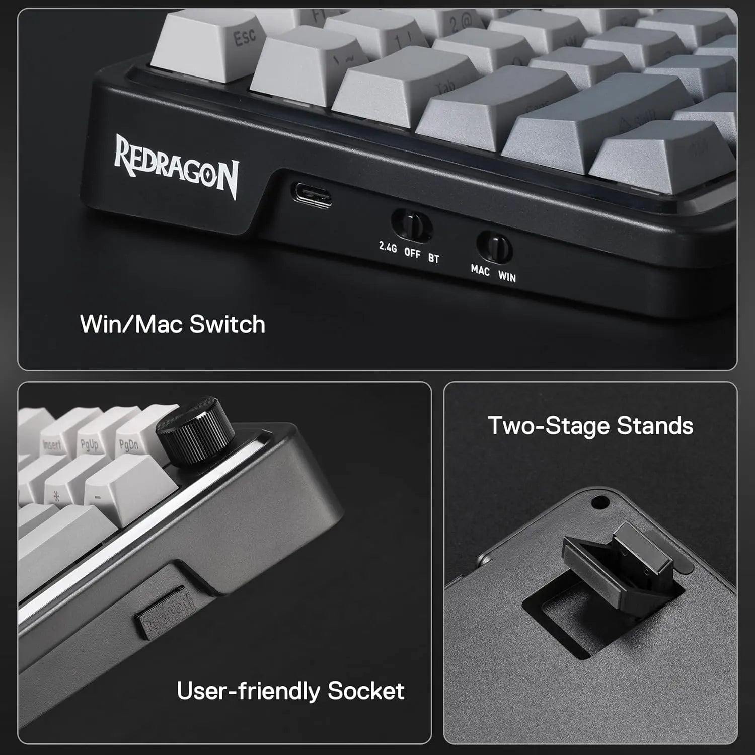 Redragon K686 PRO 98 Keys Wireless Gasket RGB Gaming 3-Mode PBT Mechanical Hot-Swap South-Facing RGB Socket Keyboard