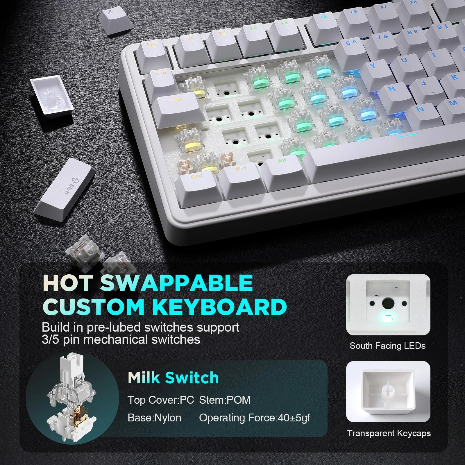 YUNZII B75 RGB Mechanical Keyboard, Wired 75% Hot Swap Gaming Keyboard with Knob, Gasket Custom RGB Backlit Keyboard for Win/MAC
