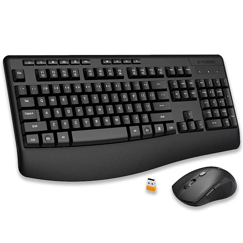 E-YOOSO 1 Set 2.4GHz Wireless Keyboard and Mouse Set,Ergonomic Wrist Rest, Optical Movement Detection,for Personal Computer
