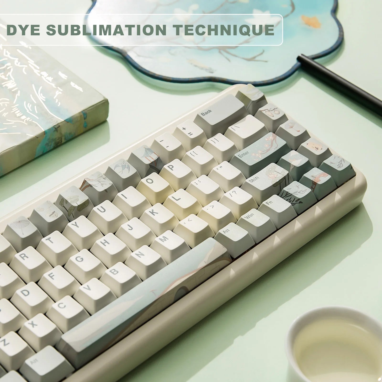 YUNZII Spring Tea 145 Full-Key Dye Sub PBT Custom Keycap with Key-Puller for Cherry Gateron MX Switch Mechanical Gaming Keyboard