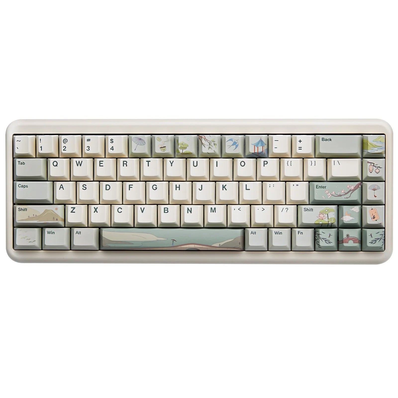 YUNZII Spring Tea 145 Full-Key Dye Sub PBT Custom Keycap with Key-Puller for Cherry Gateron MX Switch Mechanical Gaming Keyboard