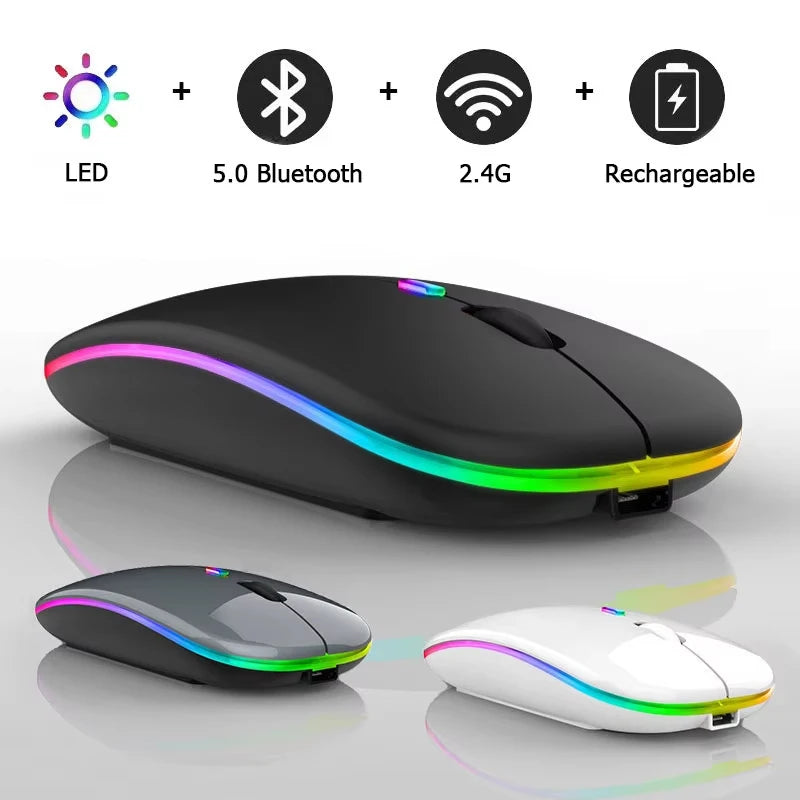 Wireless Mouse Rechargeable Silent LED Backlit Mice PC Laptop Computer Mous BT 2.4GHz Receiver Bluetooth Dual Mode Optical Mice