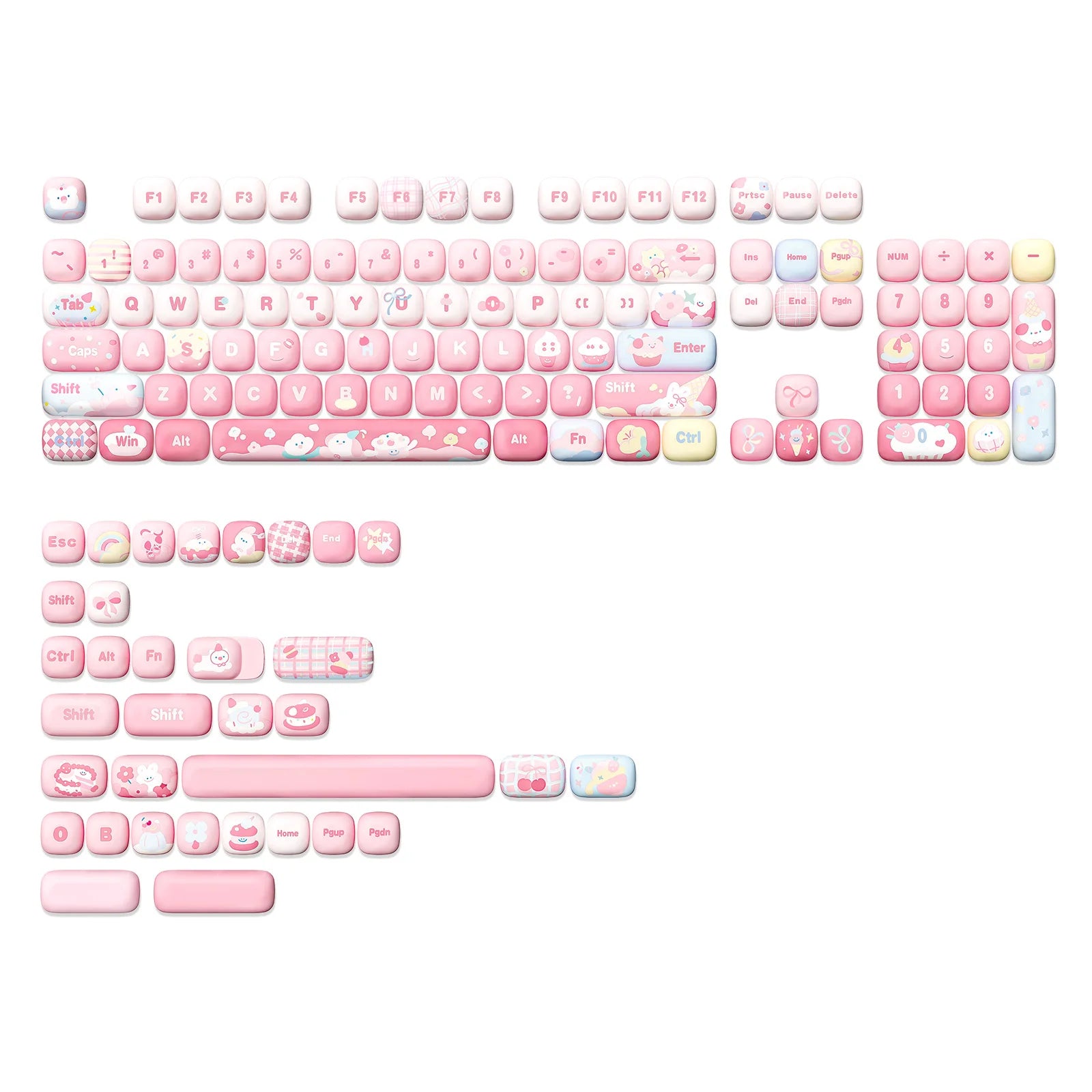 YUNZII Pink Ice Cream MOG Custom Keycaps, 138 Keys Dye Sub PBT Cute MOG Profile Keycap Set for Mechanical Gaming Keyboards