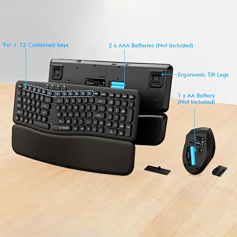 E-YOOSO 2.4ghz Wireless Keyboard and Mouse Set, Ergonomic with Wrist Rest, Automatic Sleep Mode, for Home ,office and Gamers