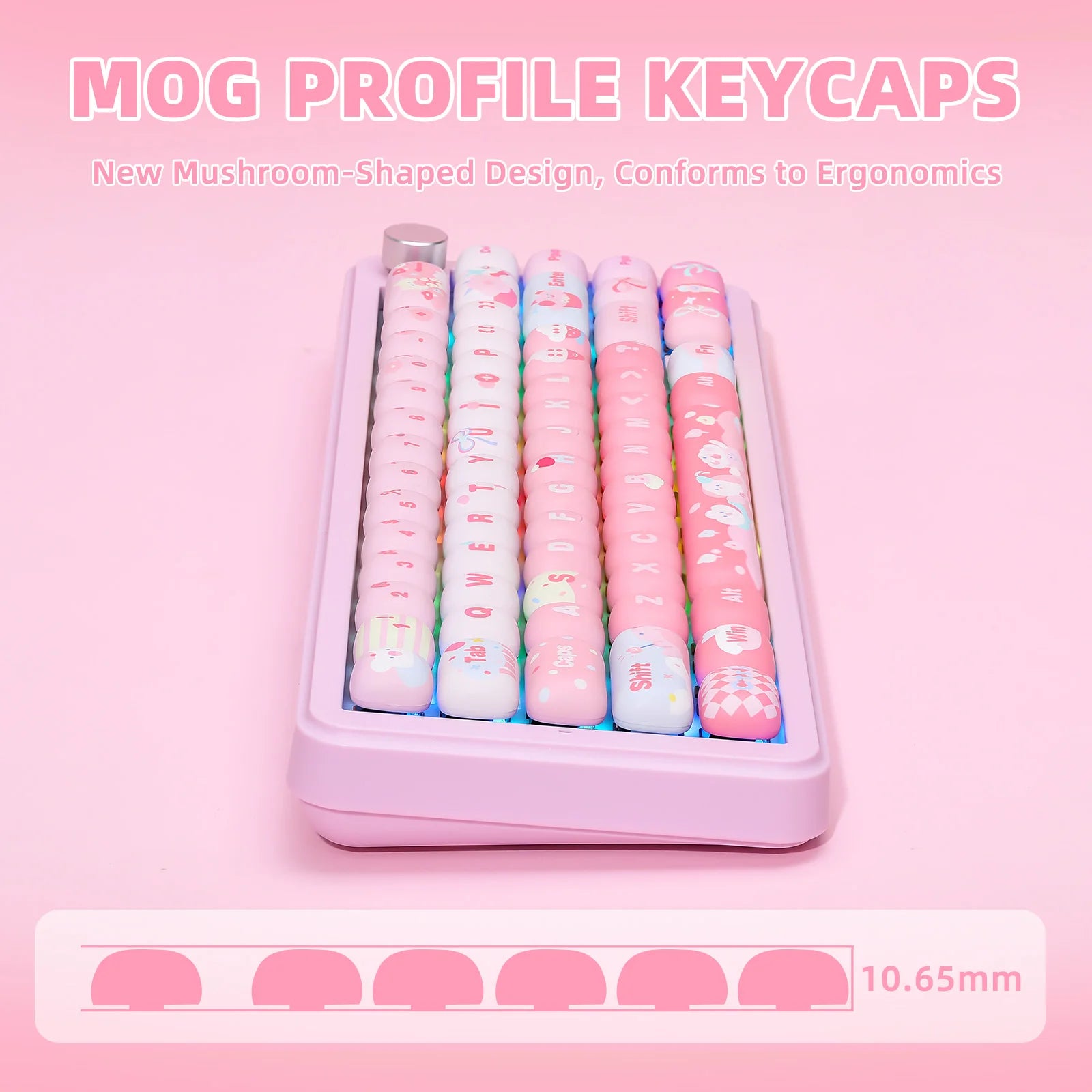 YUNZII Pink Ice Cream MOG Custom Keycaps, 138 Keys Dye Sub PBT Cute MOG Profile Keycap Set for Mechanical Gaming Keyboards