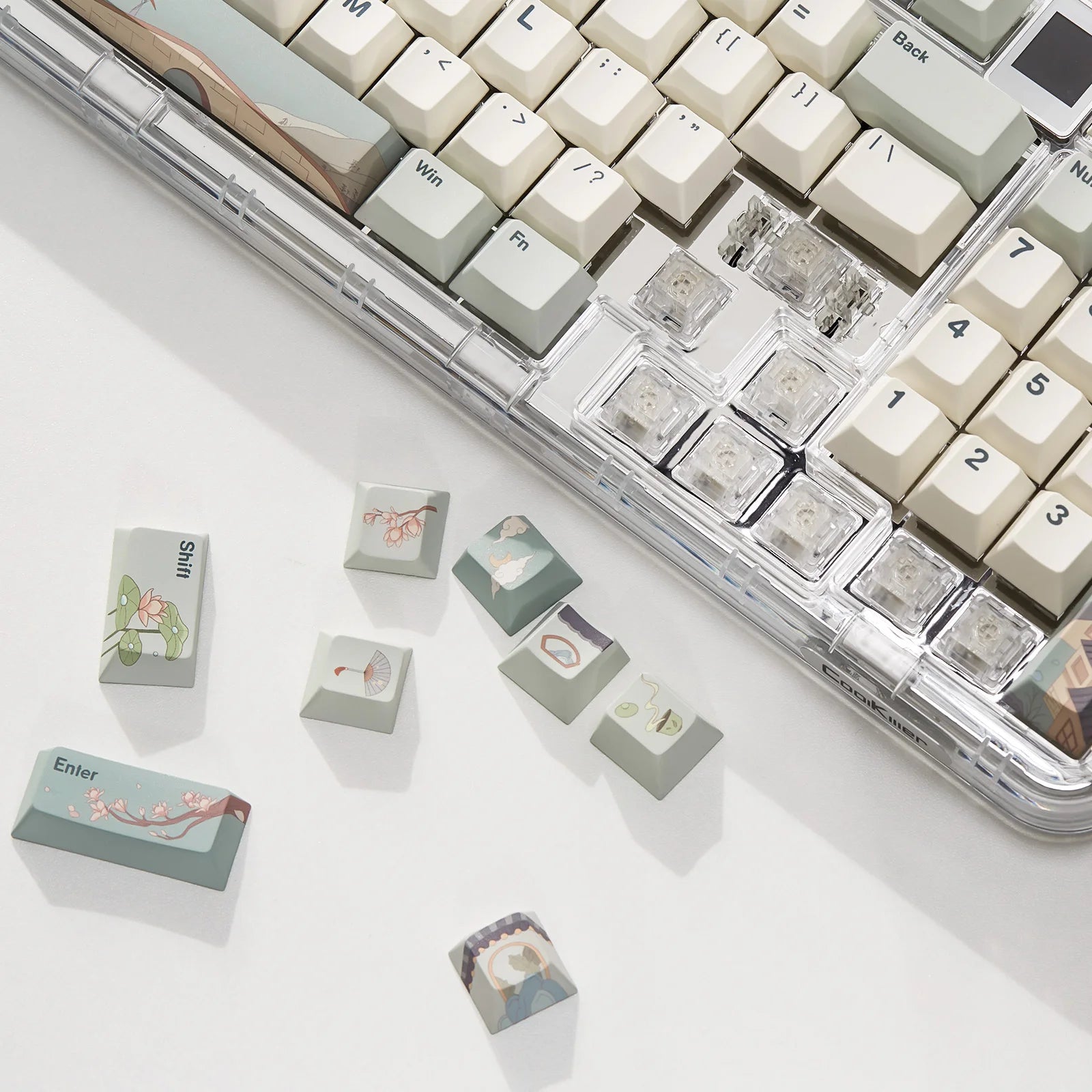 YUNZII Spring Tea 145 Full-Key Dye Sub PBT Custom Keycap with Key-Puller for Cherry Gateron MX Switch Mechanical Gaming Keyboard